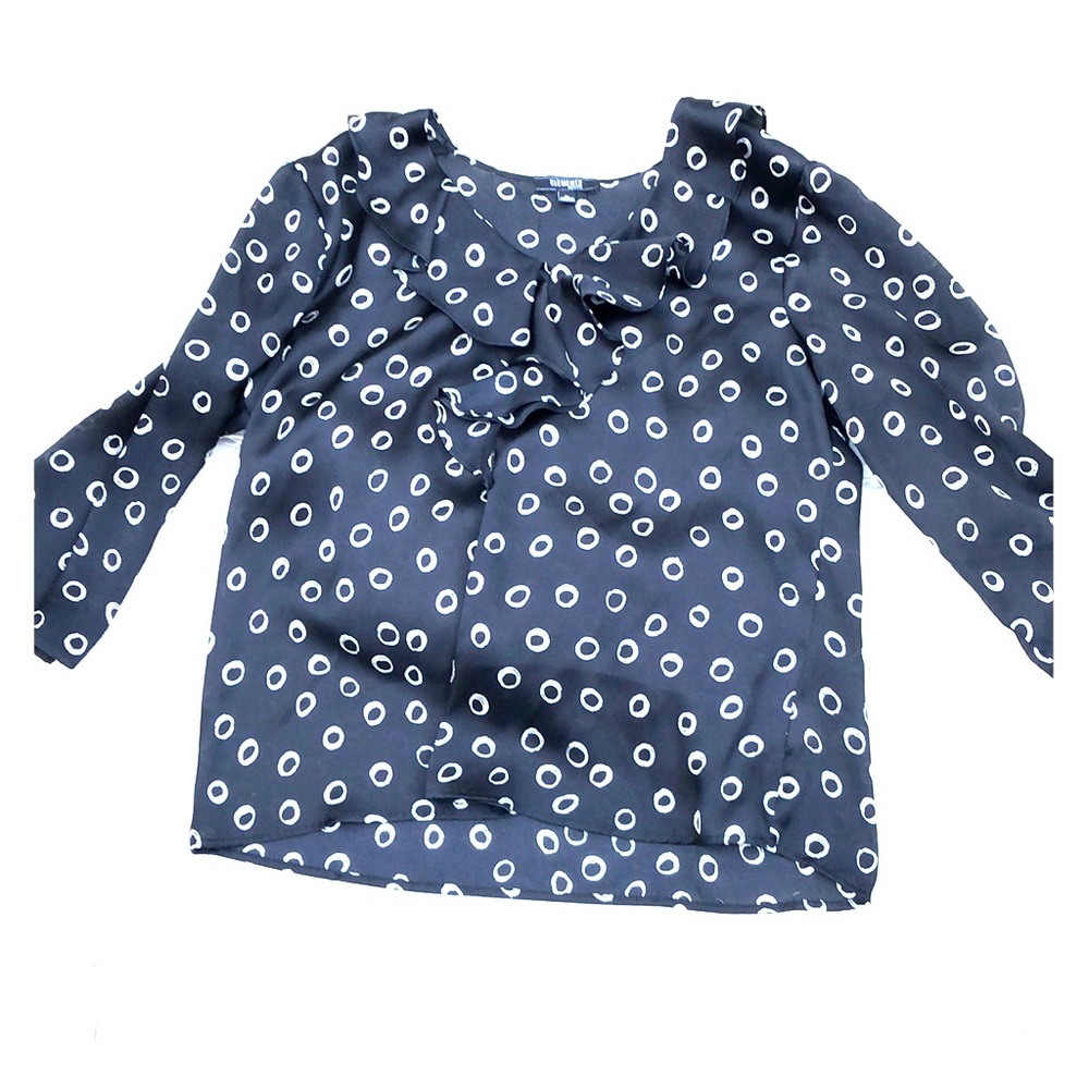 Black and white dress shirt with front ruffle